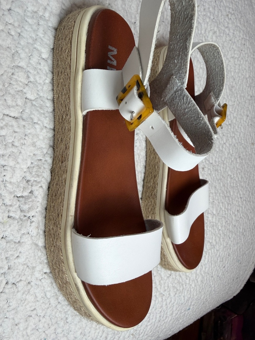MIA White Leather Ankle-Strap Sandals with Brown Footbed - Picture 5 of 7